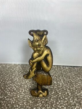 Vintage Brass Pixie Elf Figurine Door Knocker Solid Brass, From The 1940’s.